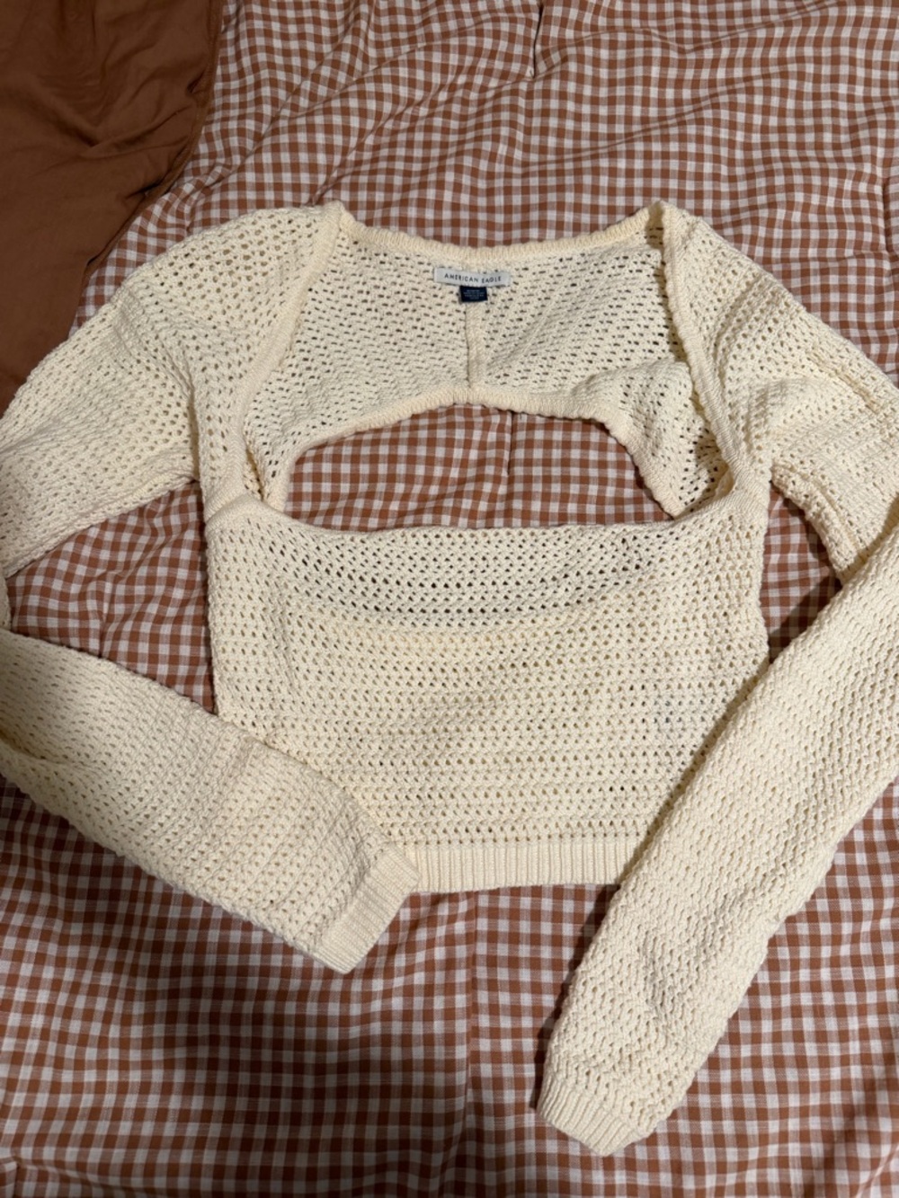 American Eagle Cream Crochet Cutout Top